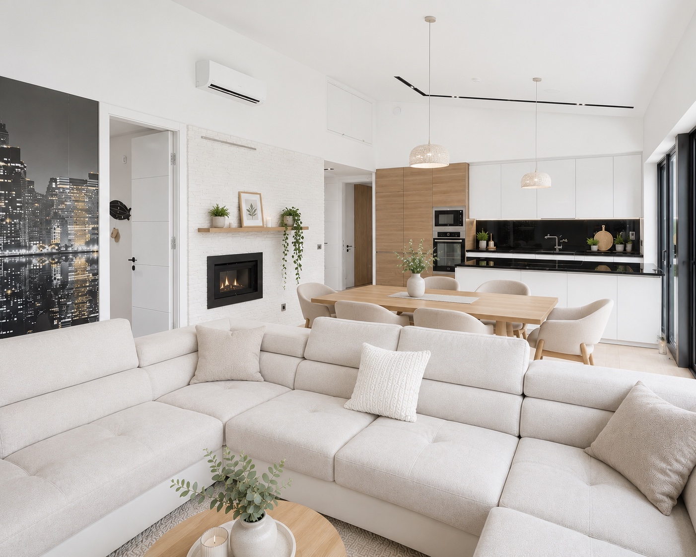 Nestaro’s bright living and dining room – interior visualisation